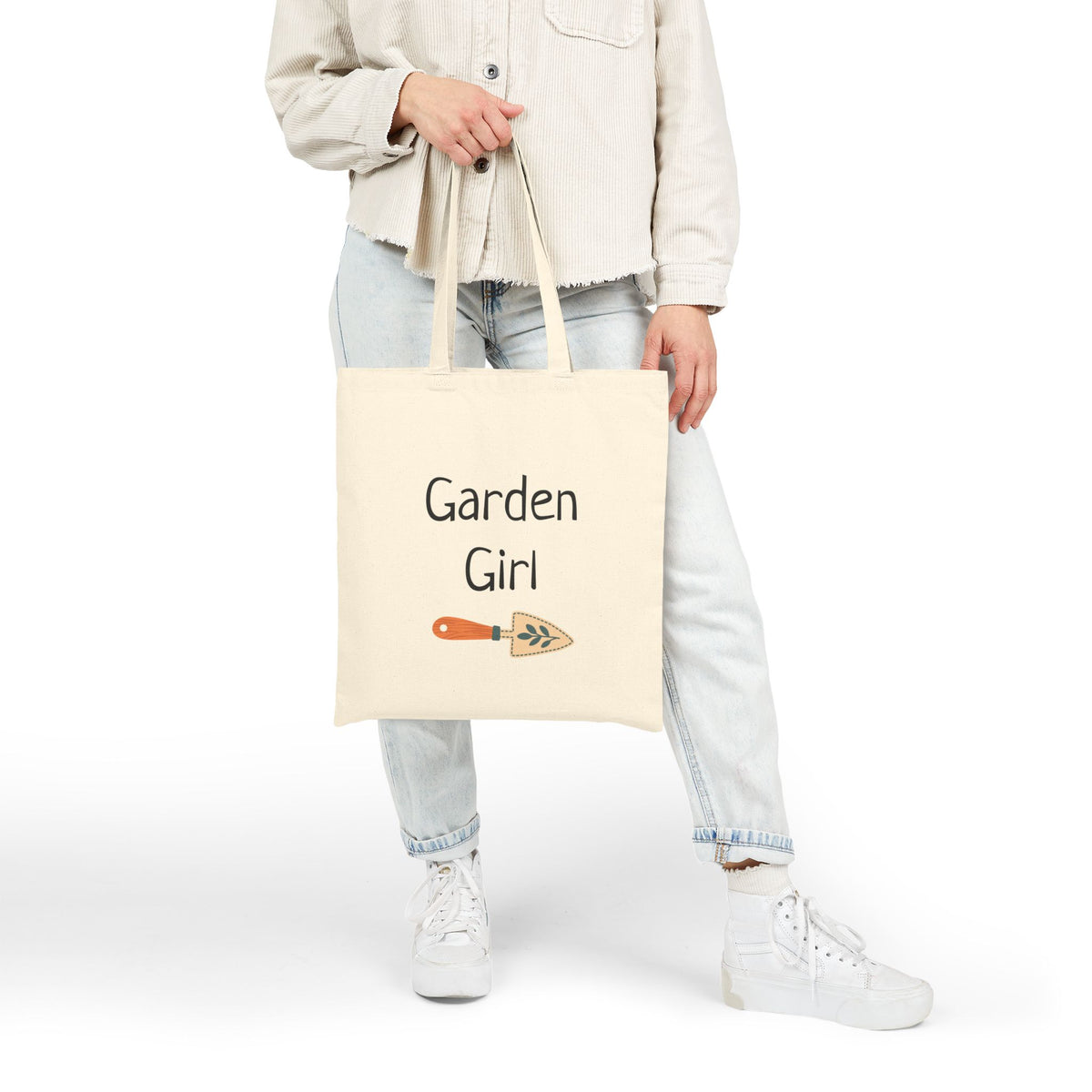 Gardening illustration canvas tote bag at a farmers market