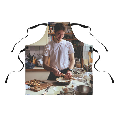 Personalized photo apron with photo of someone baking a pie in the kitchen