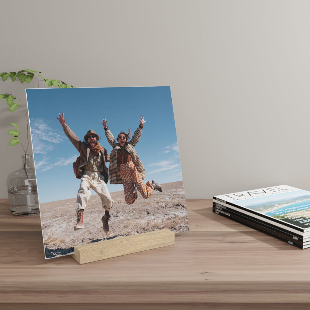Personalized couple photo stand in the 10 by 10 inch size