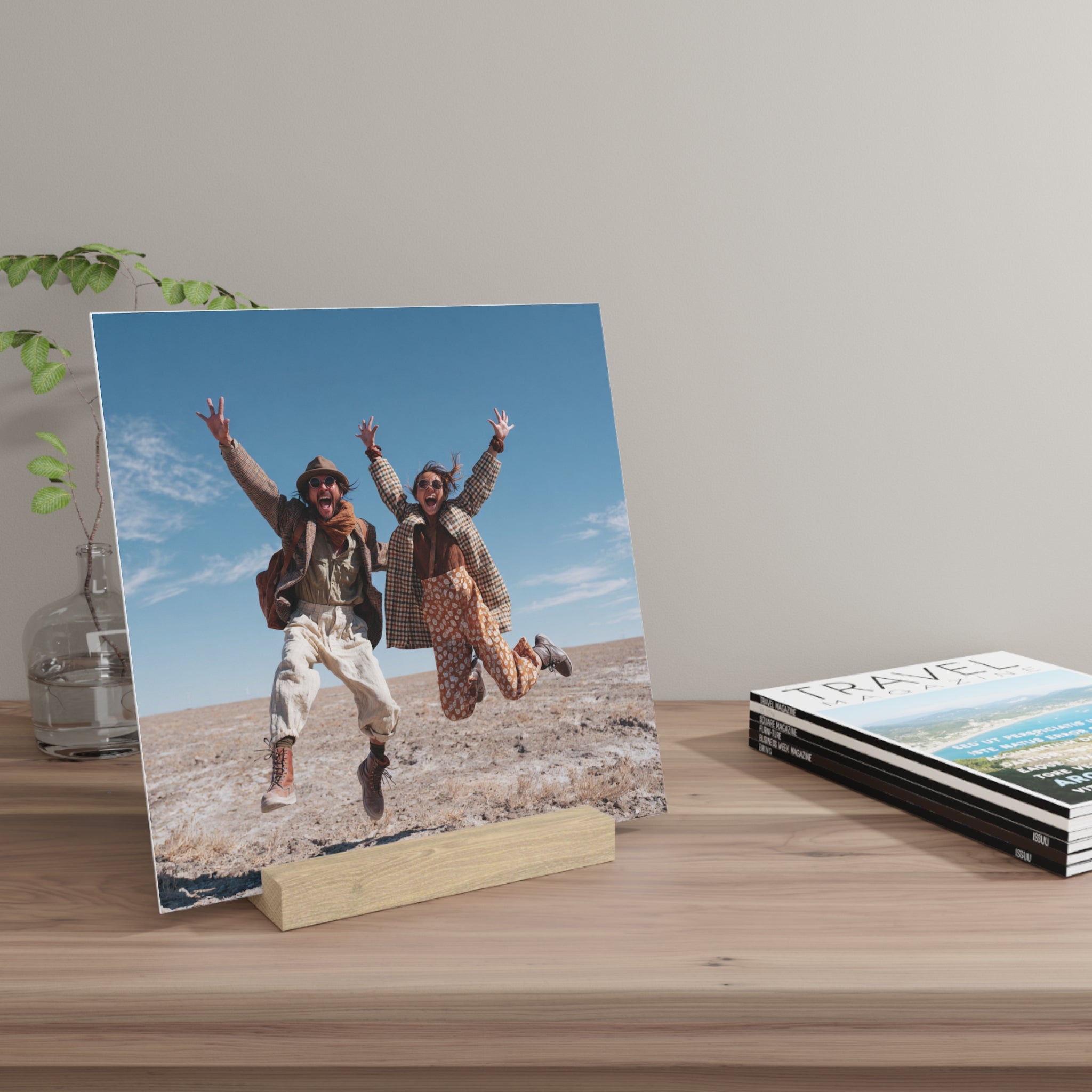 Personalized couple photo stand in the 10 by 10 inch size