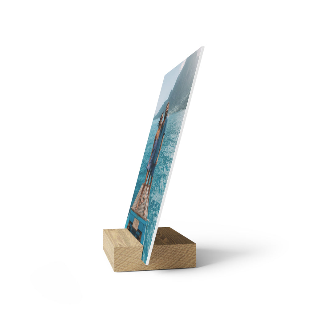 Personalized couple photo stand on a bedside table