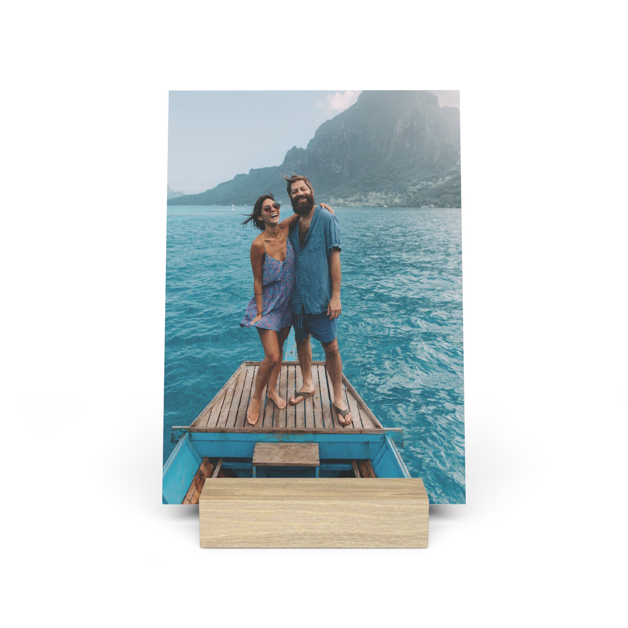 Personalized couple photo stand on a desk