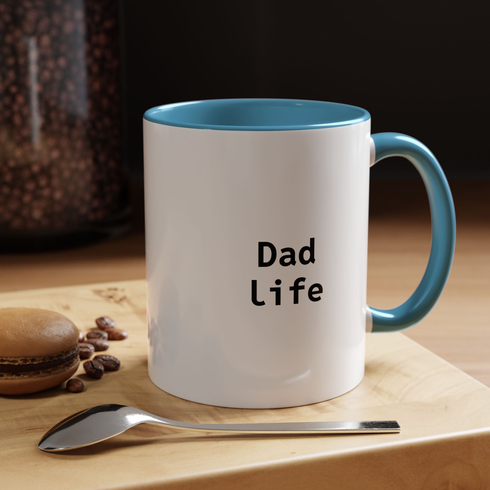 Close-up of custom name printed on back of dad mug