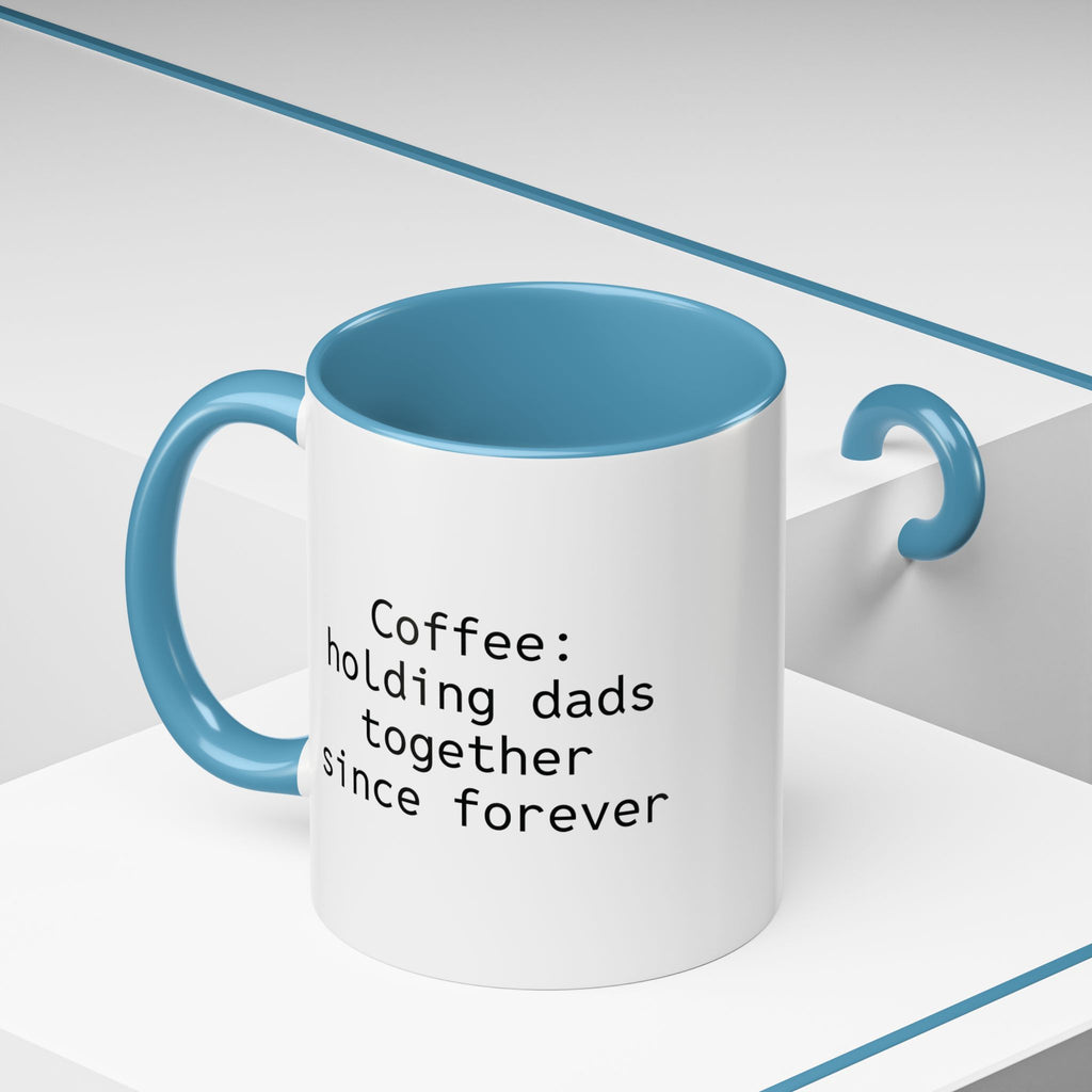 Close-up of coffee dads quote print on mug