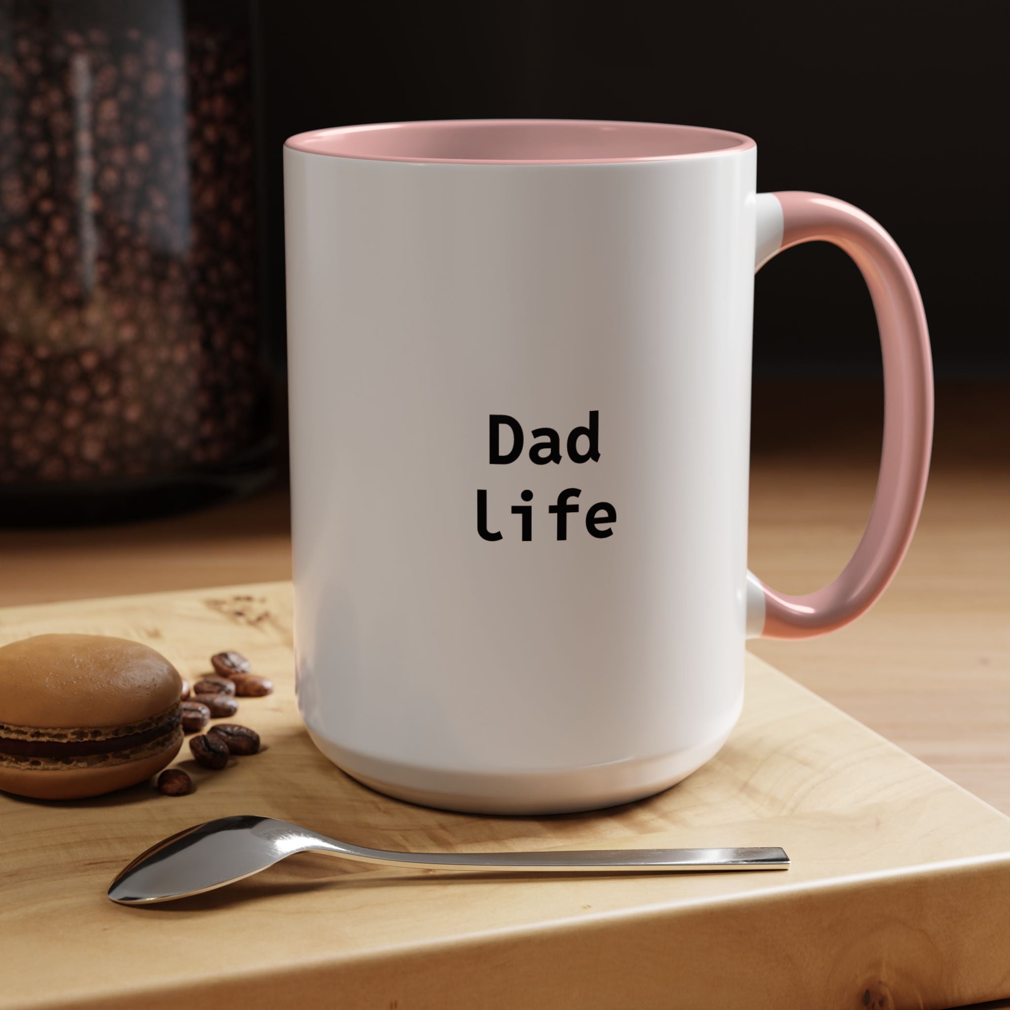 Personalized dad mug with steam rising from coffee