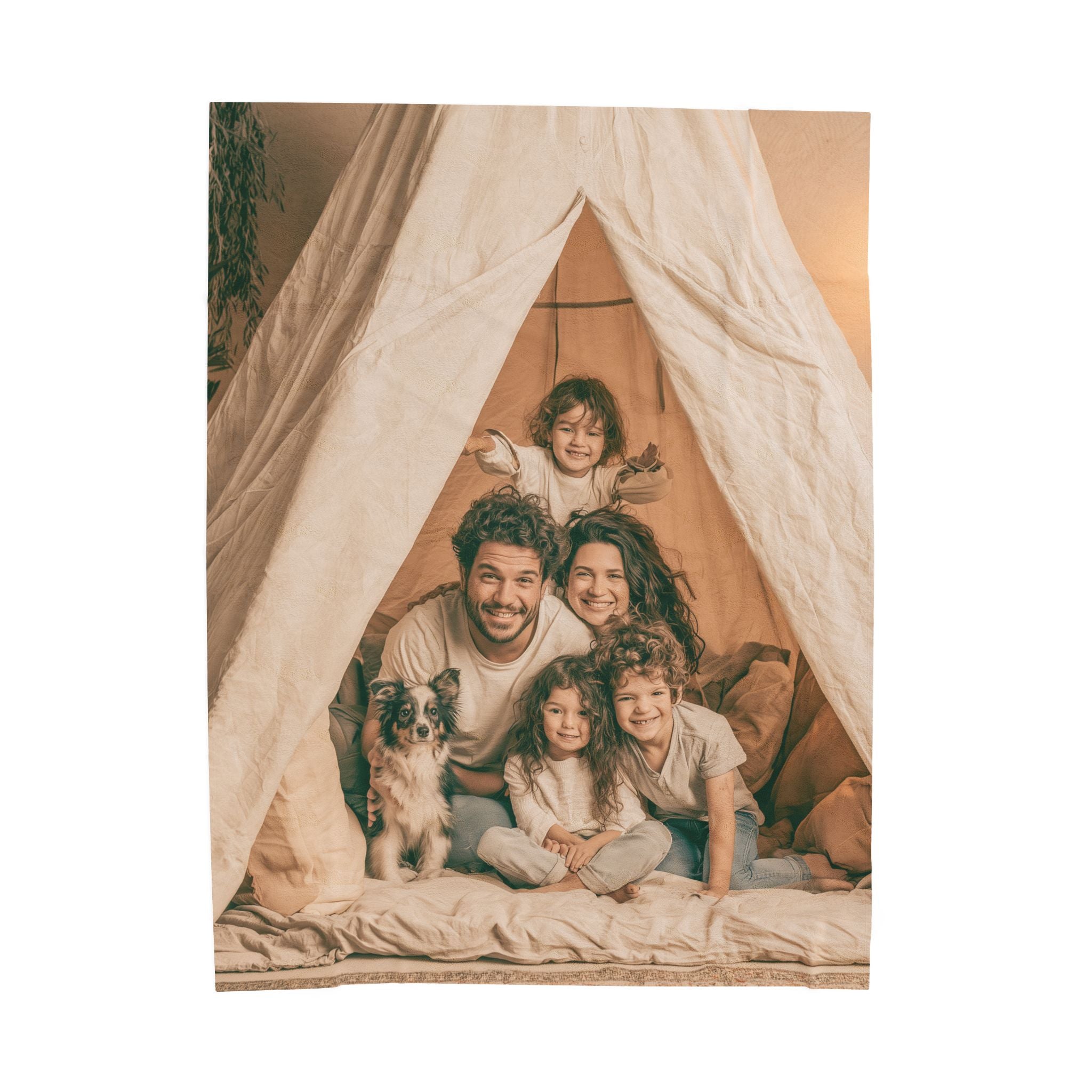 Close-up of personalized family photo blanket print detail