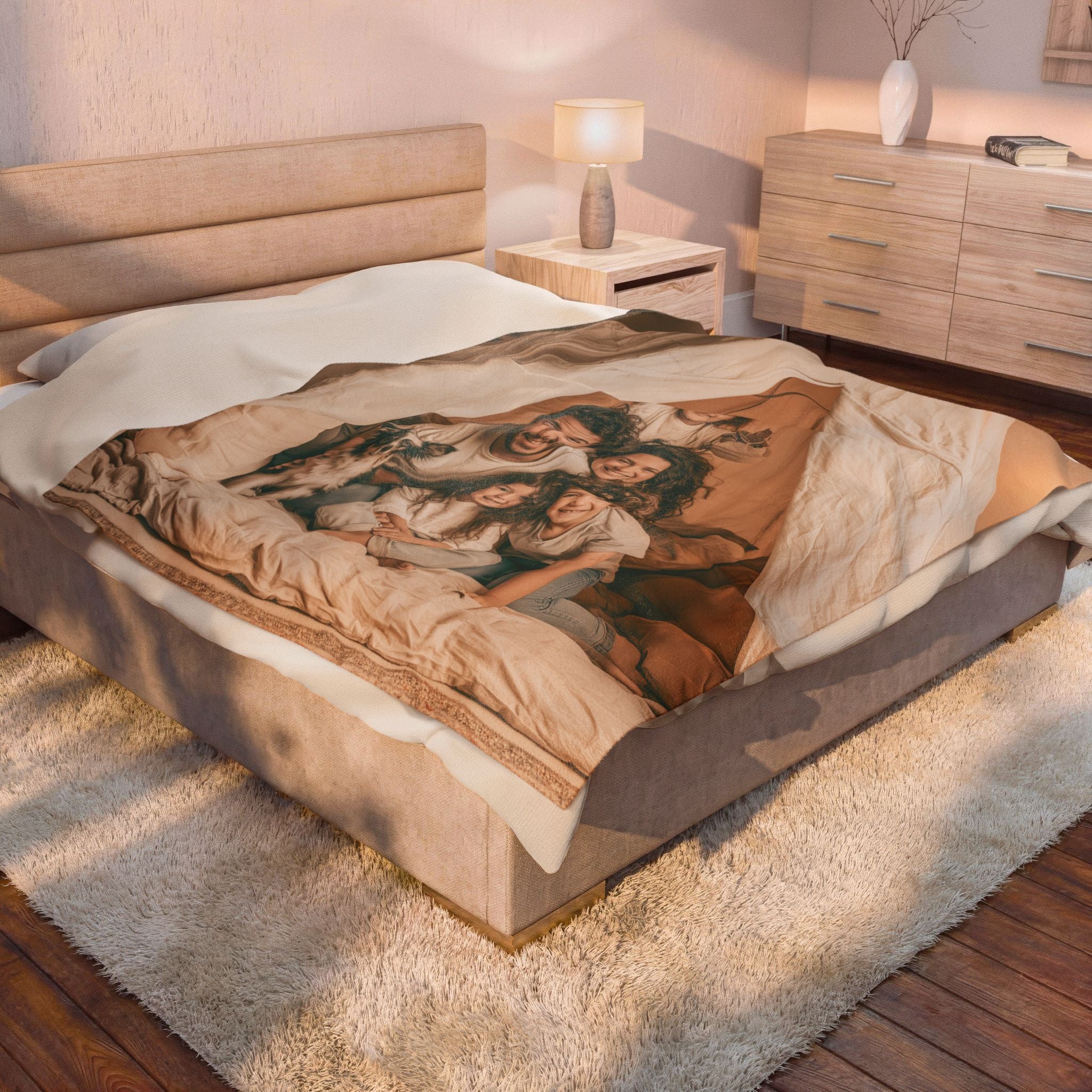 Close-up of double-stitched edge on personalized photo blanket