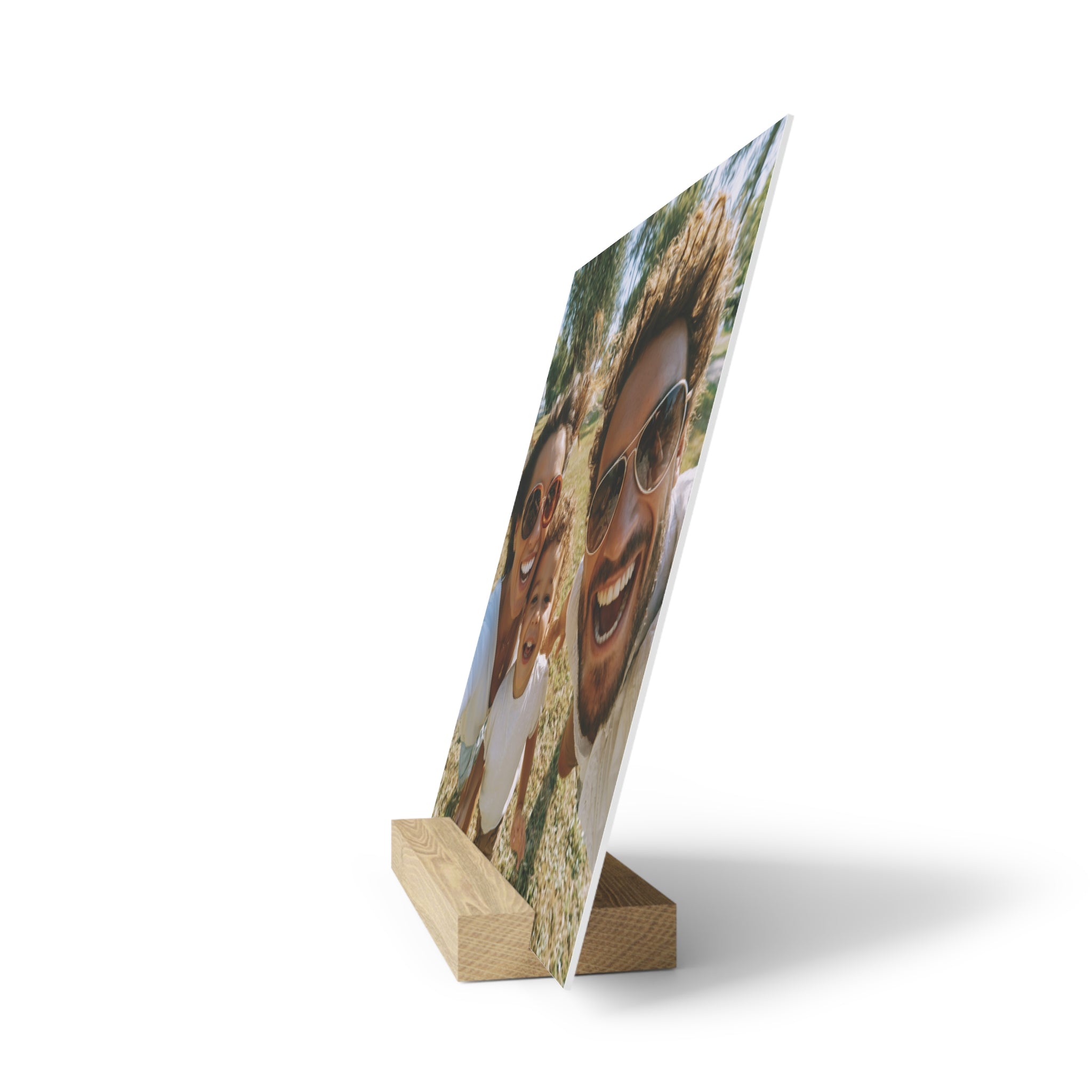 Personalized family photo stand in the 8 by 8 inch size