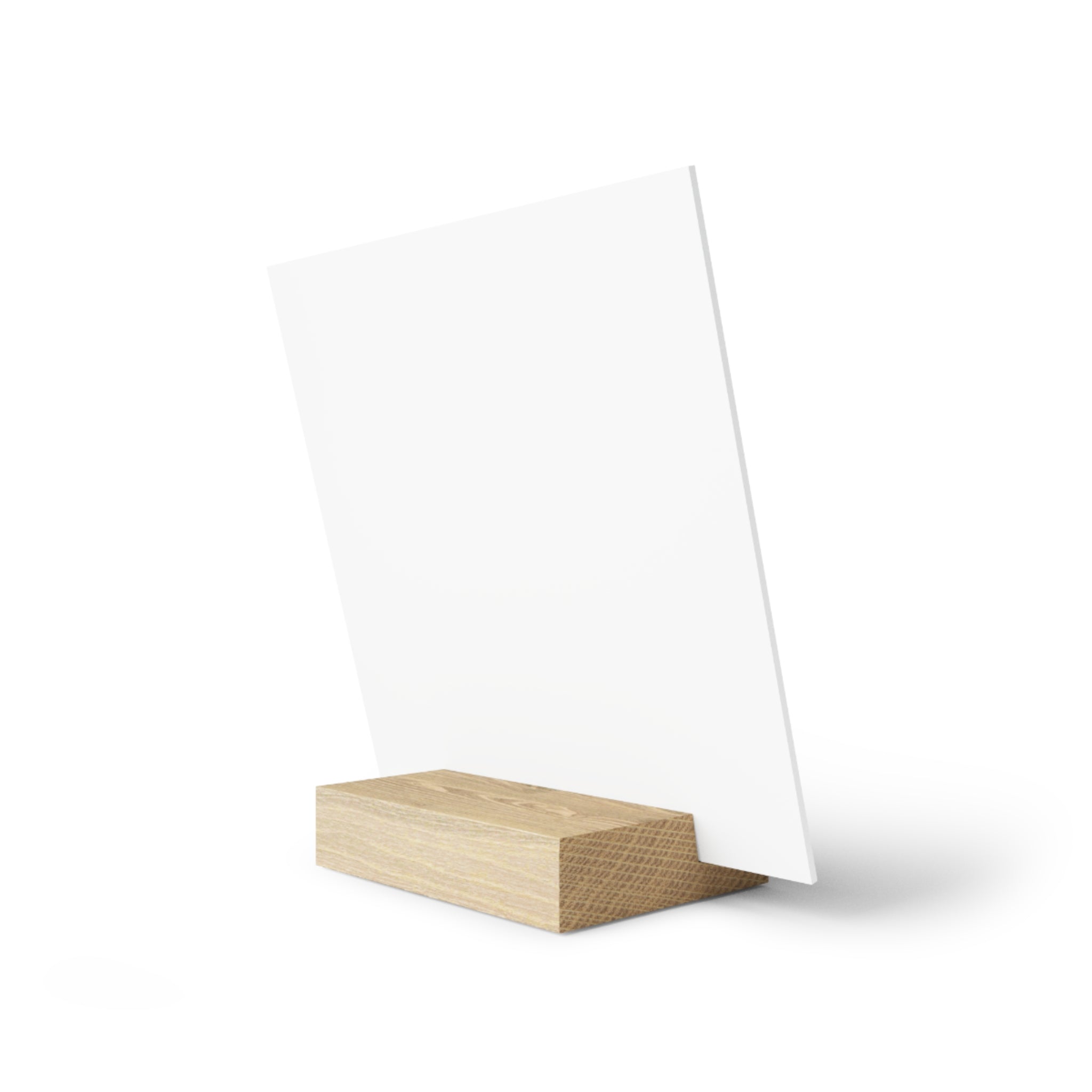 Personalized family photo stand displayed on a shelf