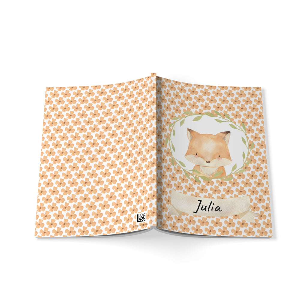 Personalized fox notebook displayed on a desk