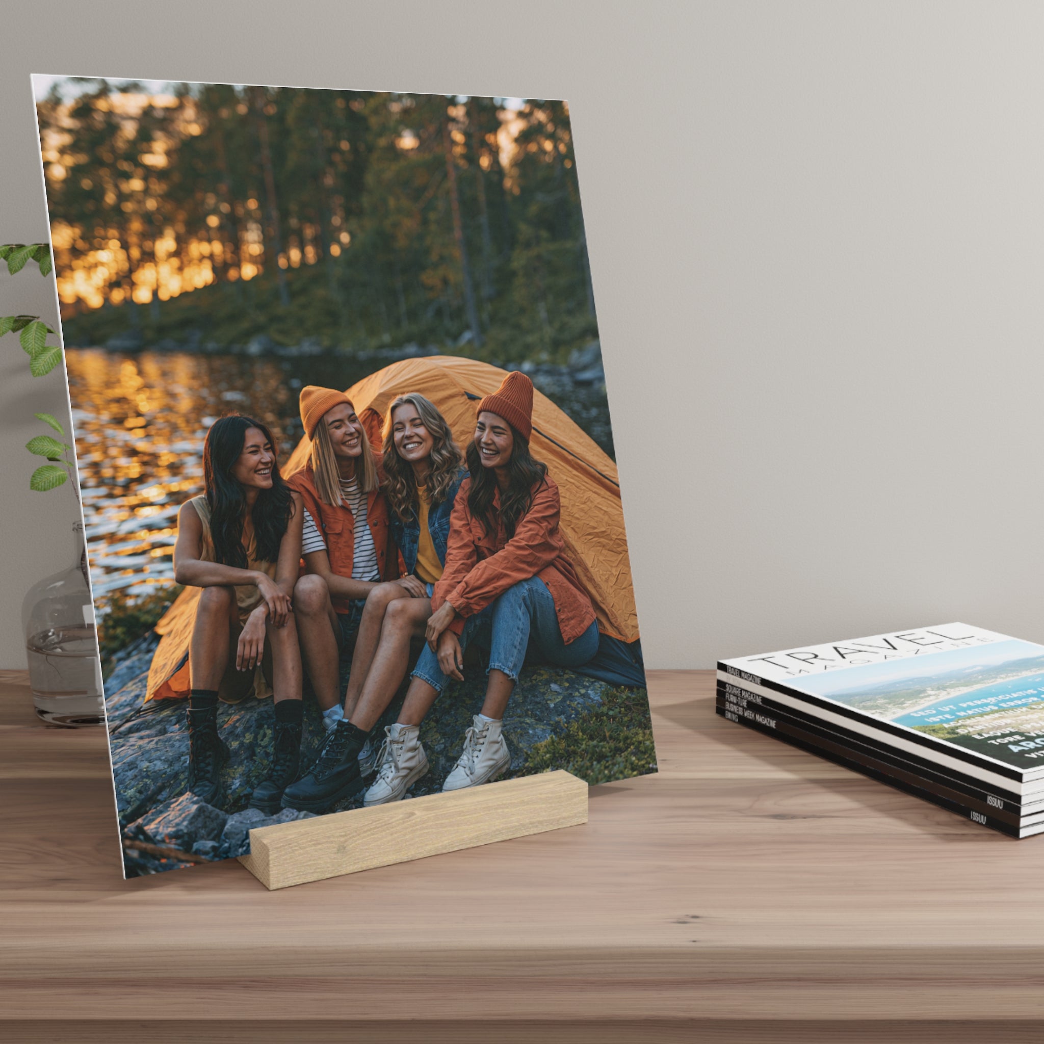 Personalized friends photo stand shown as a gift