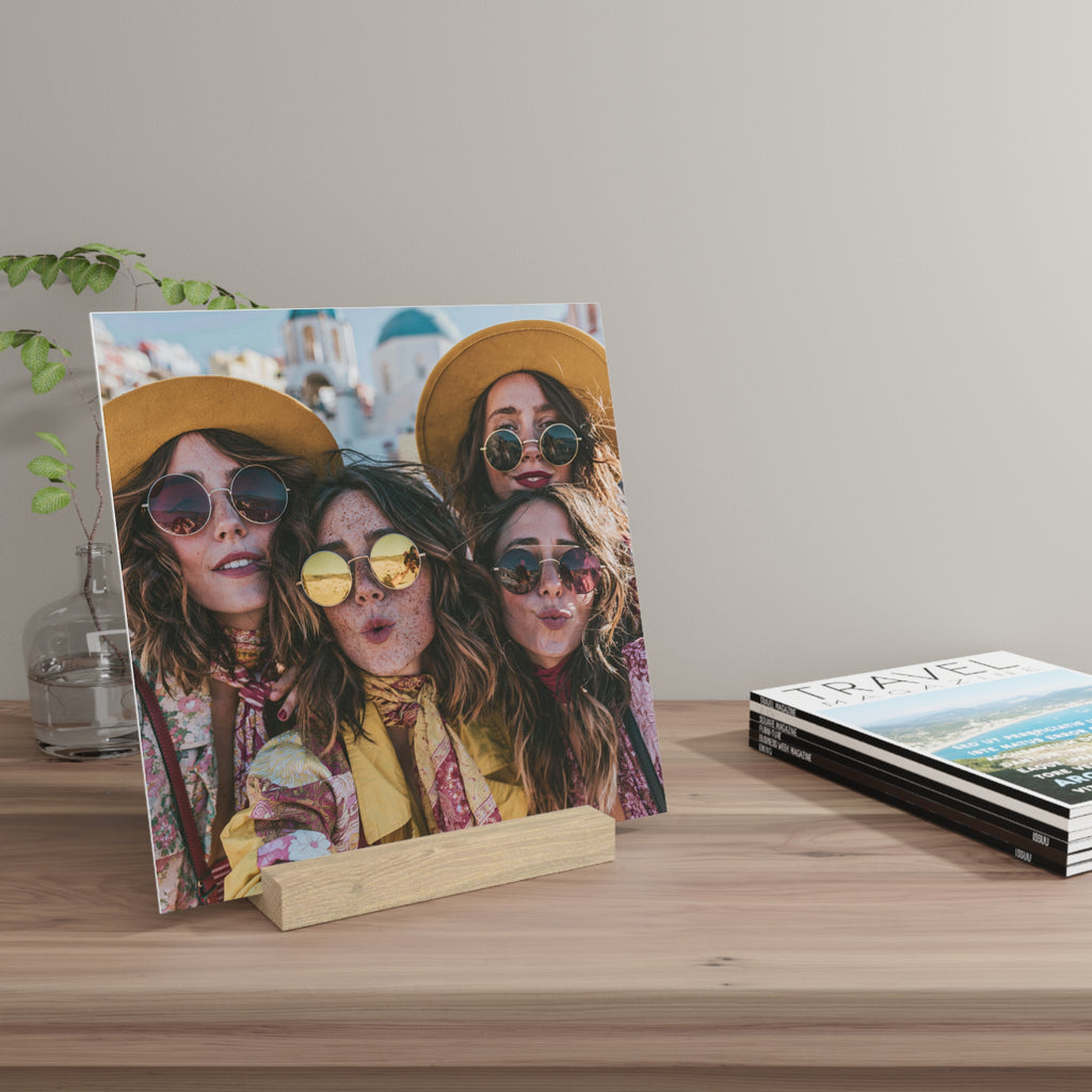 Personalized friends photo stand in the 10 by 10 inch size