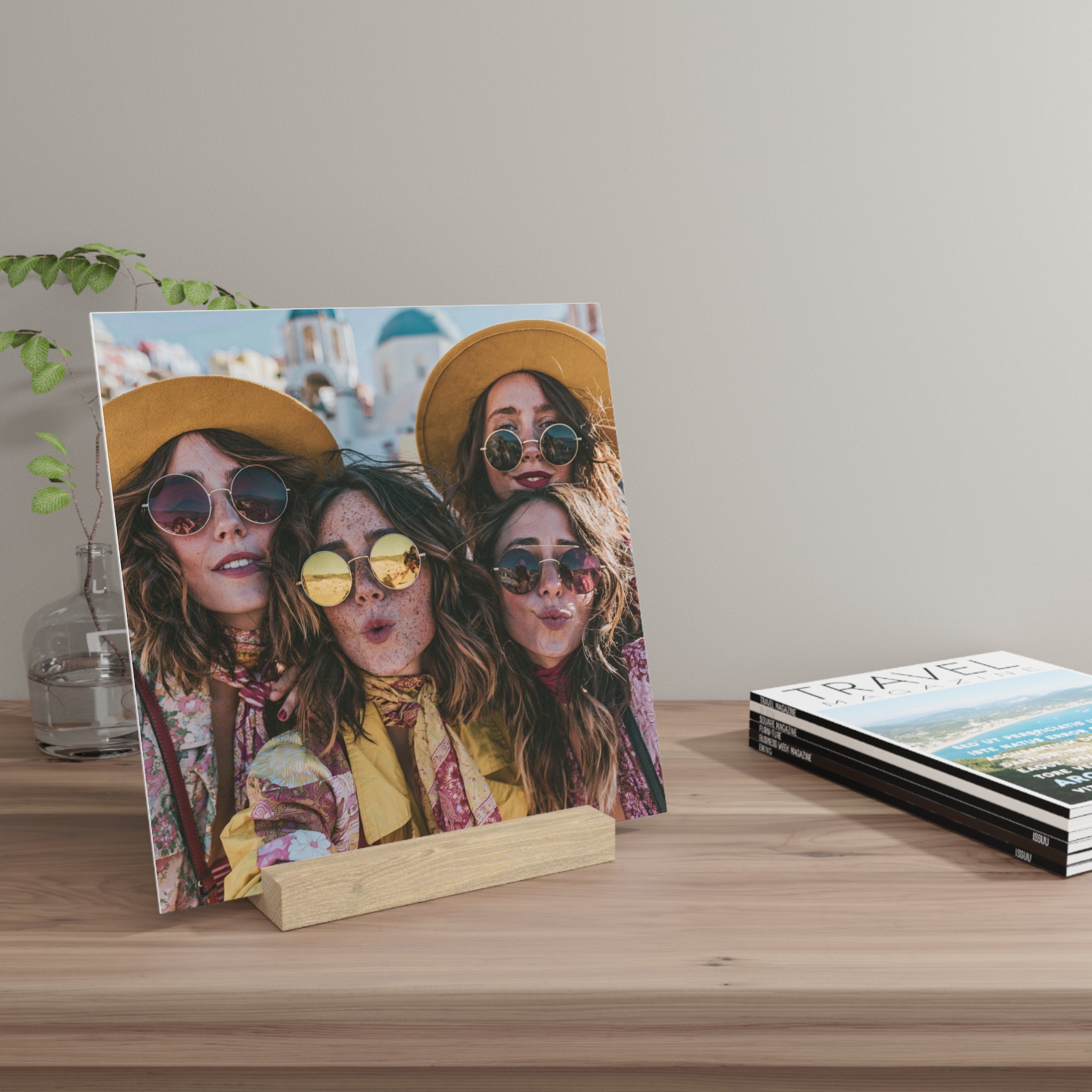 Personalized friends photo stand in the 10 by 10 inch size