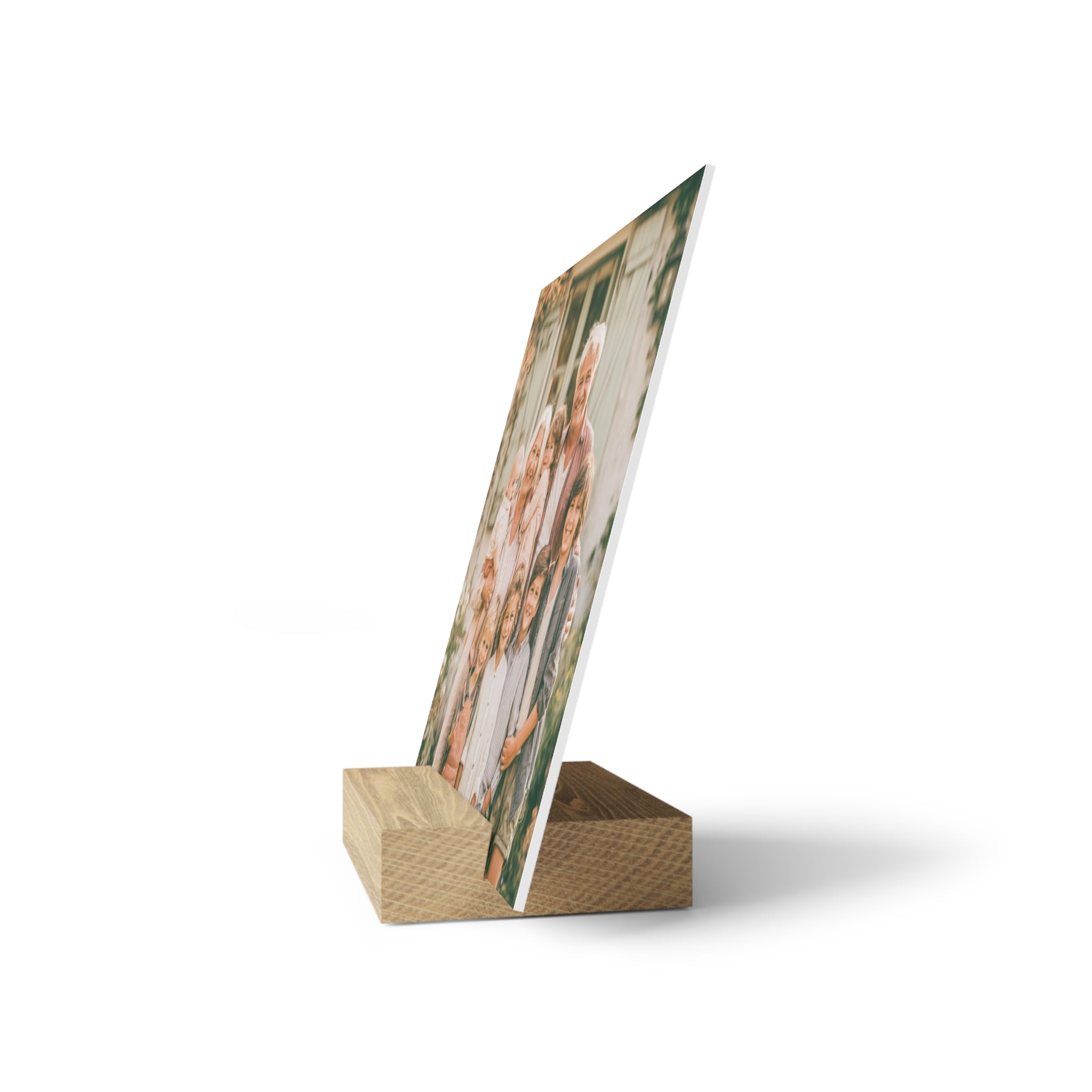 Personalized grandparents photo stand on a bedside table