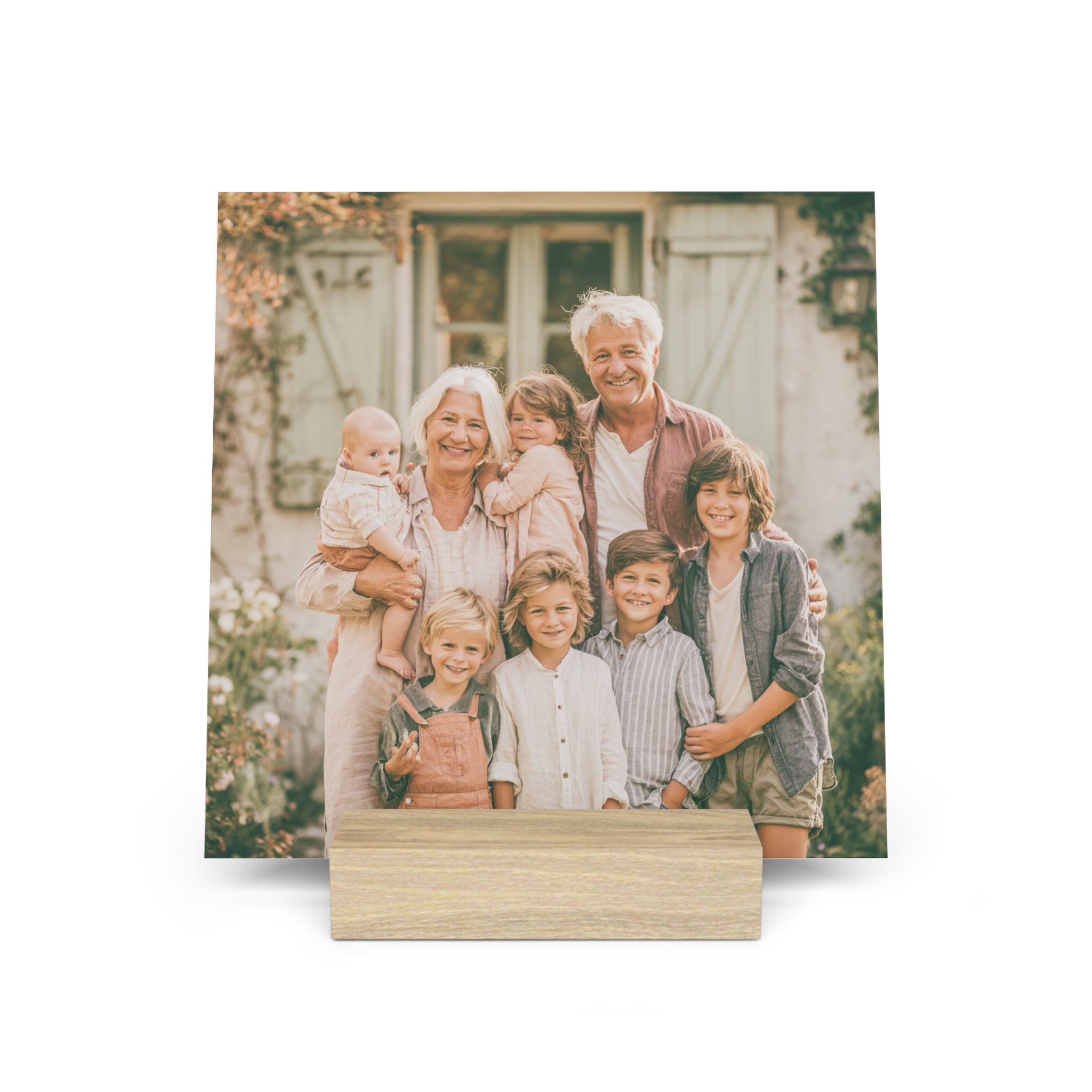 Personalized grandparents photo stand on a desk