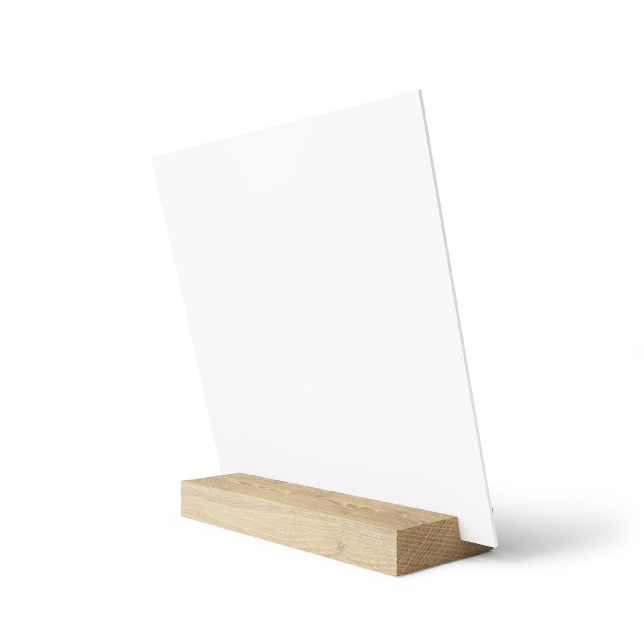 Side view of personalized grandparents photo stand showing oak base