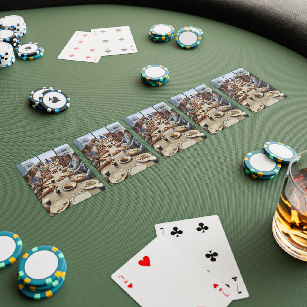 Personalized playing cards held in hand during a card game