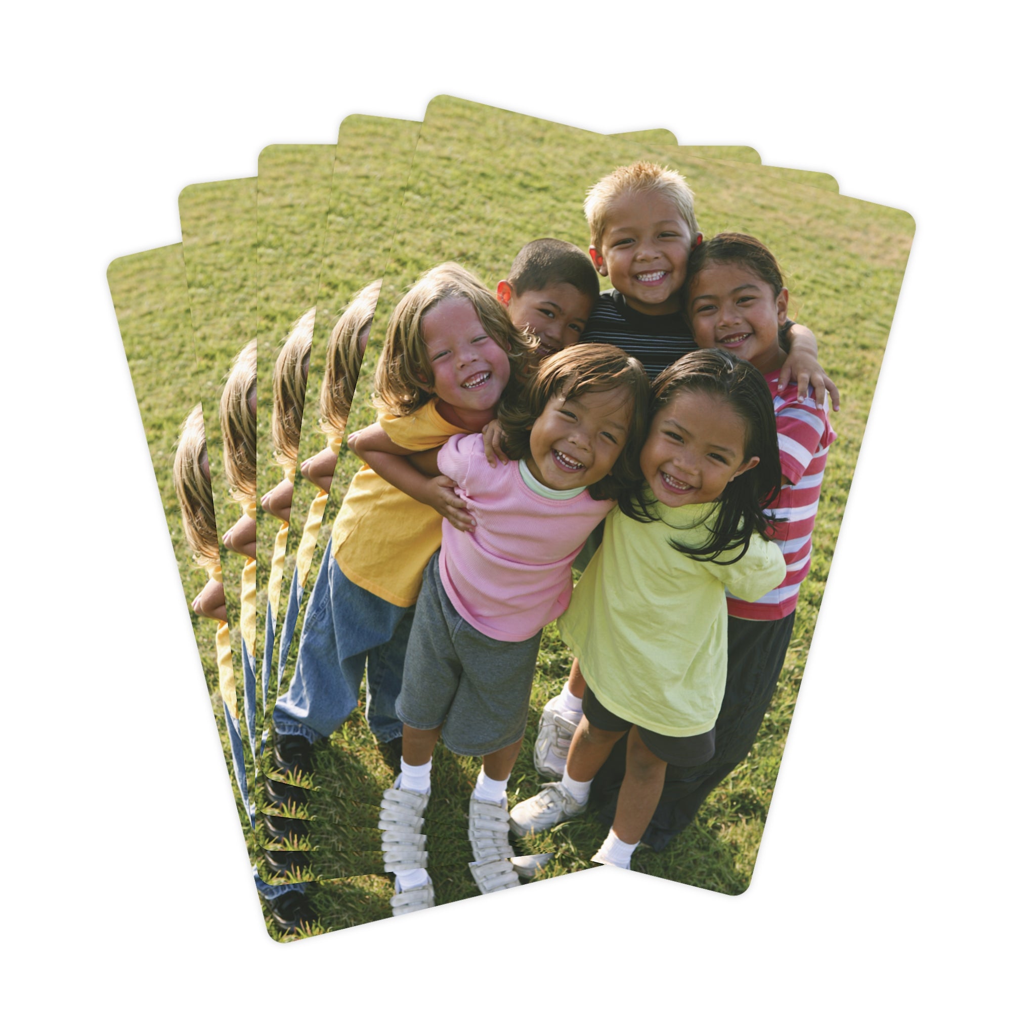 Personalized playing cards fanned out showing photo back design