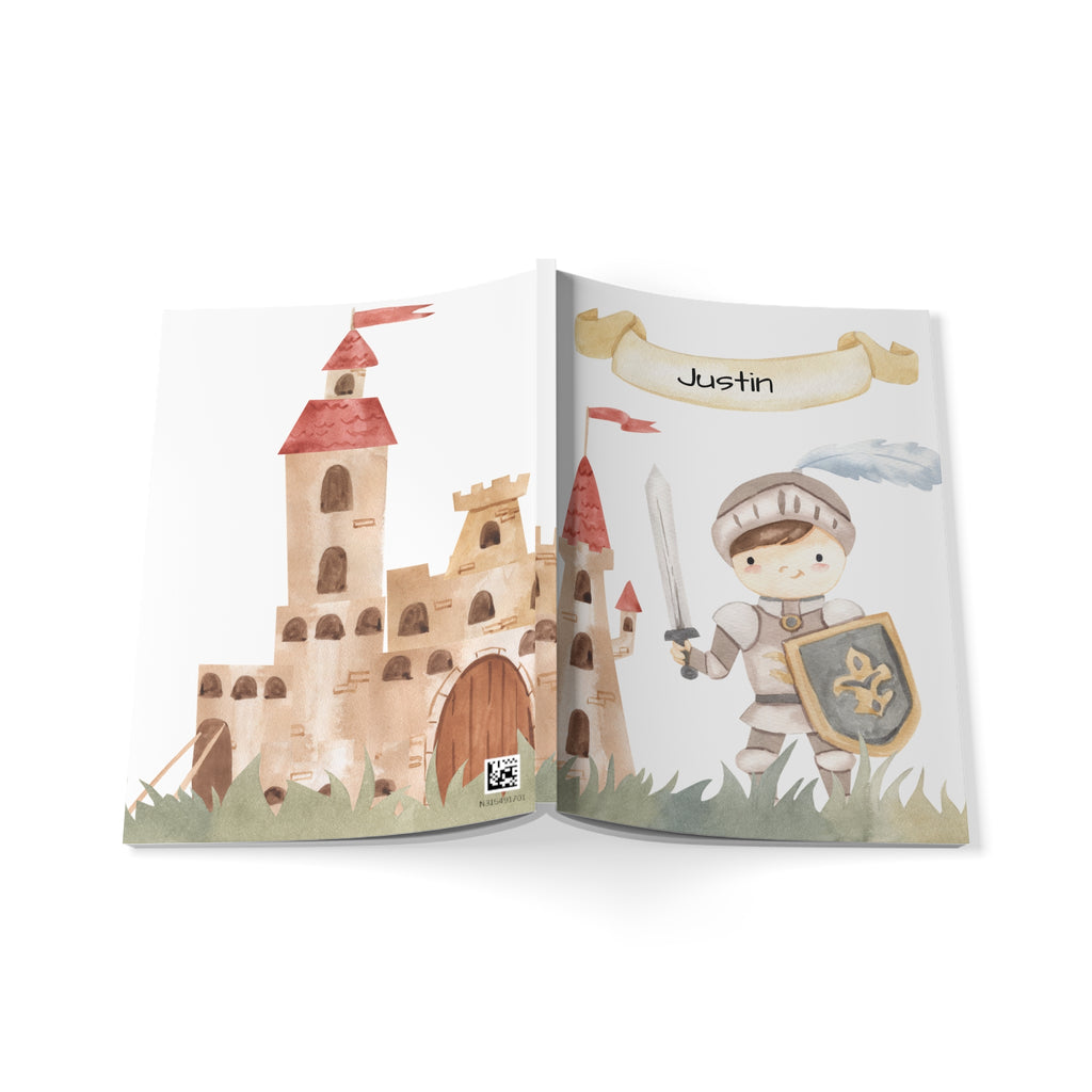 Personalized knight notebook displayed on a desk