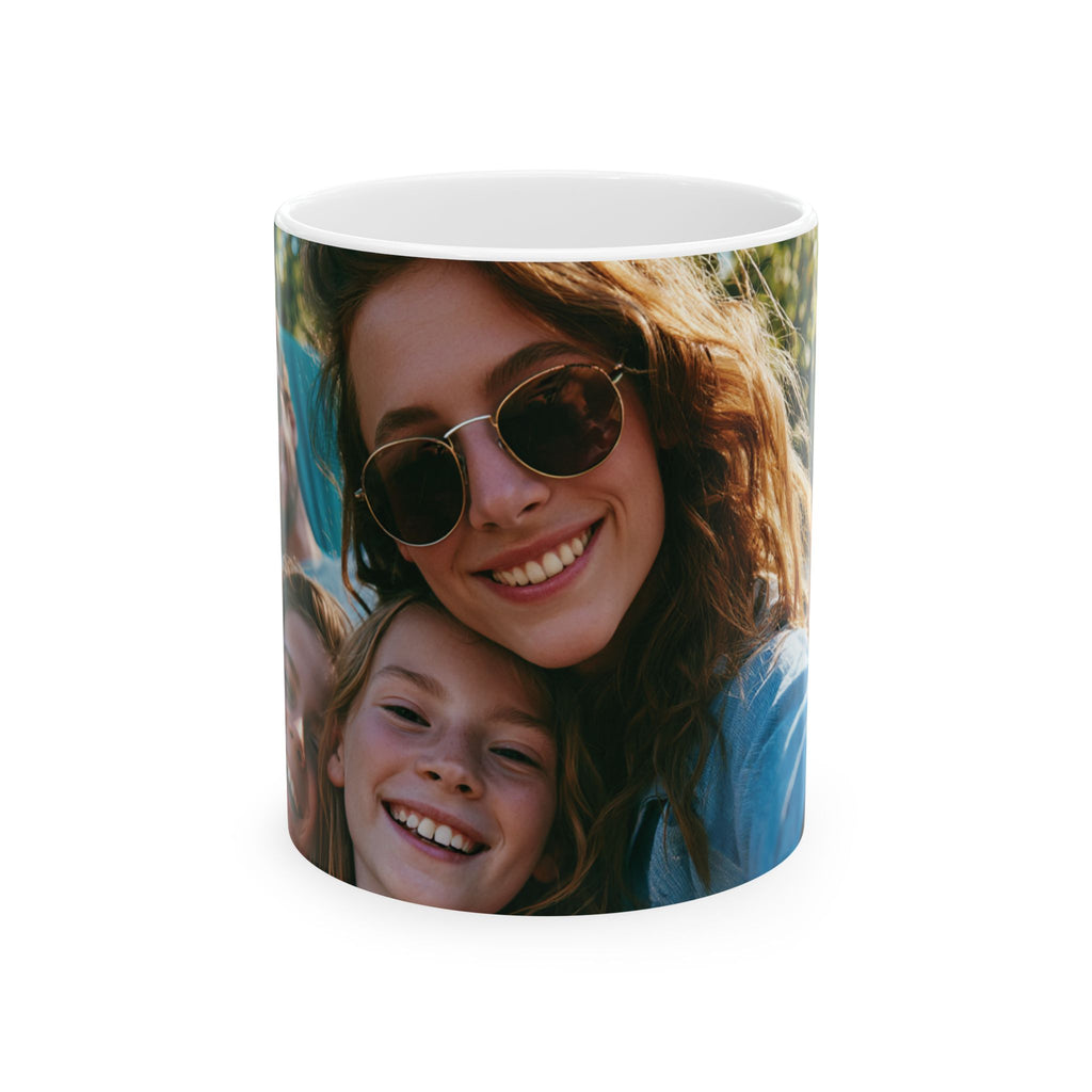 Close-up of personalized photo mug showing sharp photo print detail
