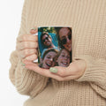 Personalized photo mug with mom and daughter laughing outdoors in sunlight