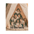 Personalized mom photo blanket draped over a couch