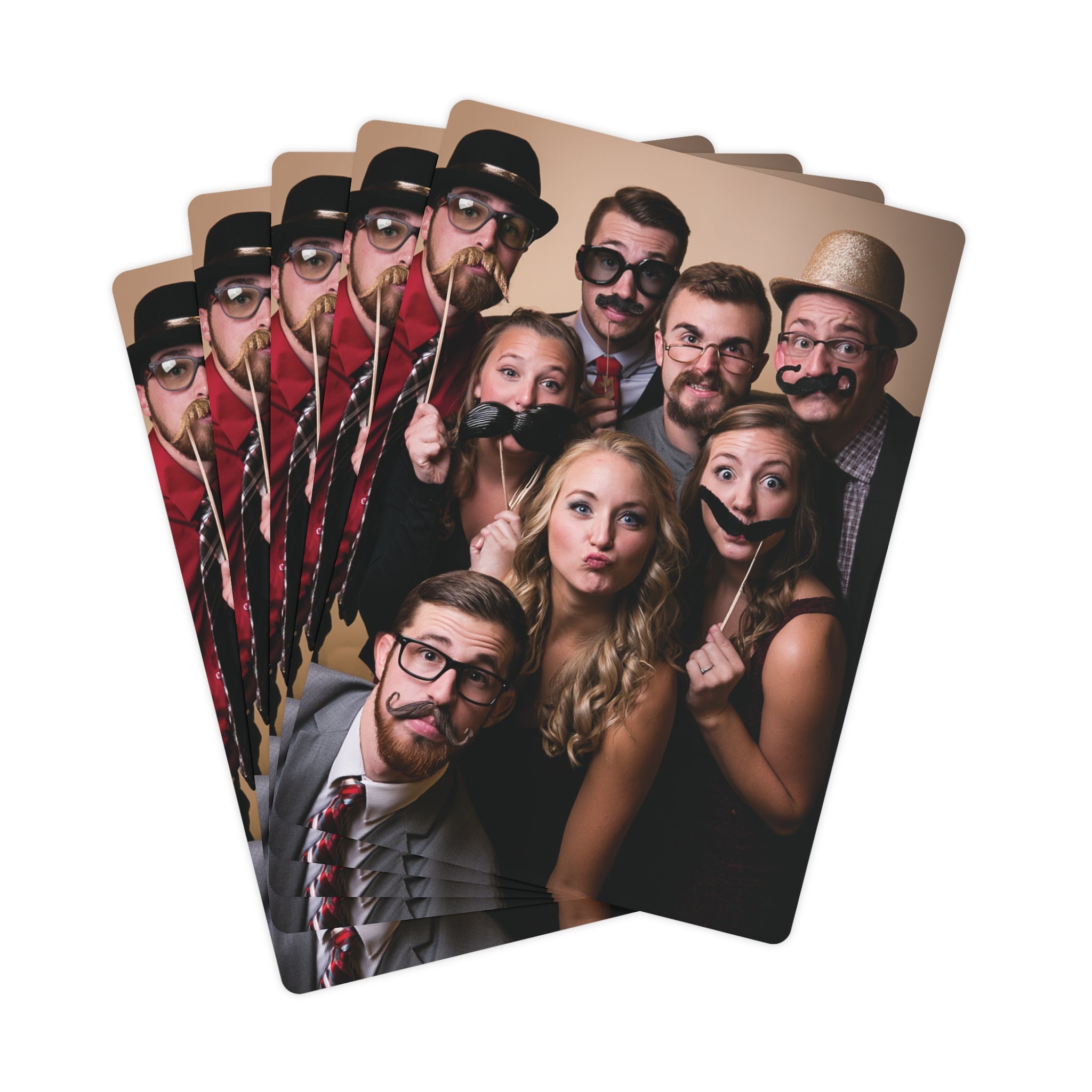 Personalized playing cards fanned out showing photo back design