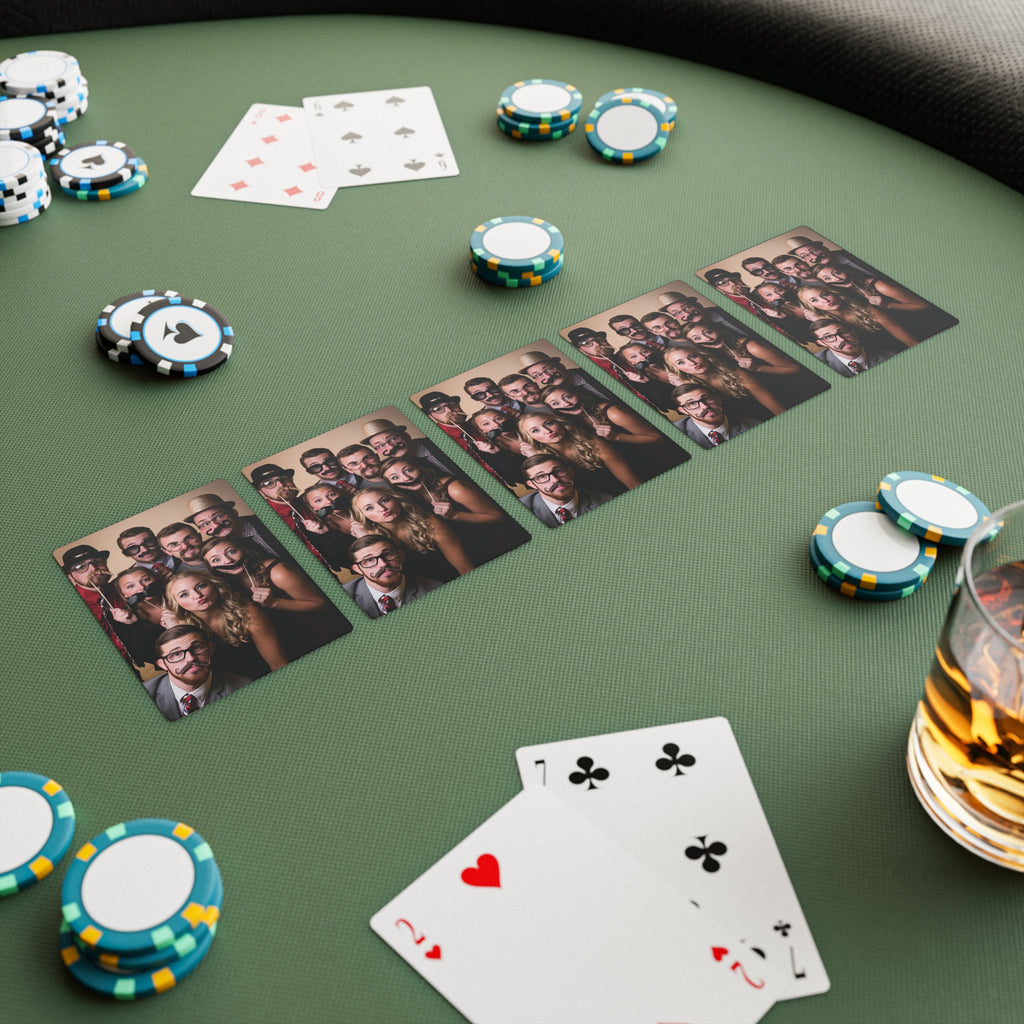 Personalized playing cards held in hand during a card game