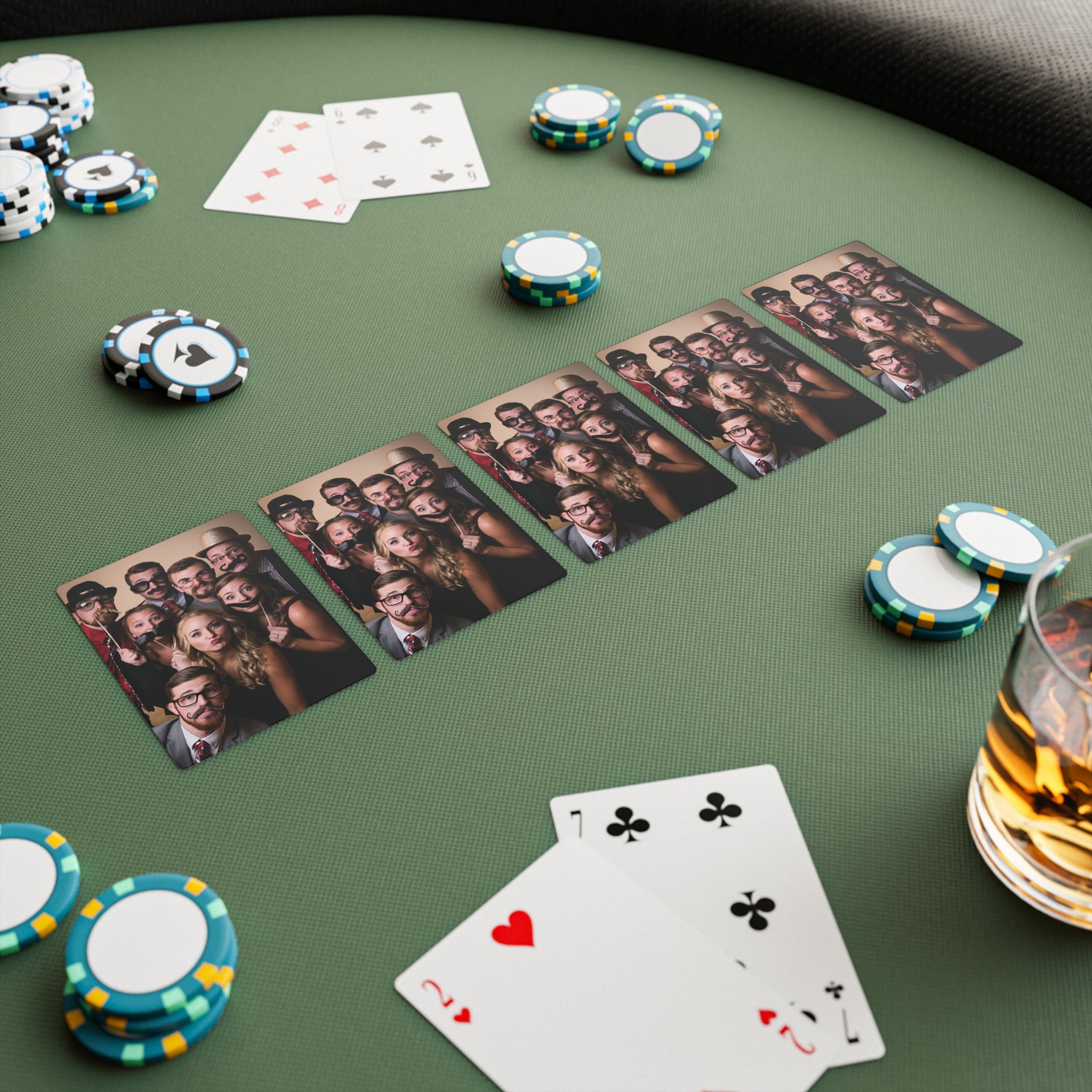 Personalized playing cards held in hand during a card game