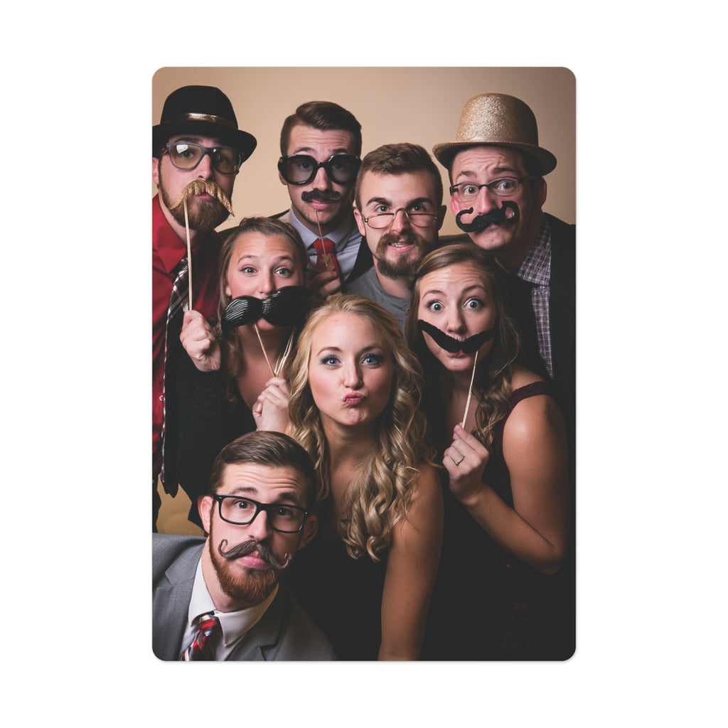 Personalized playing card with photo booth party photo of friends with mustache props