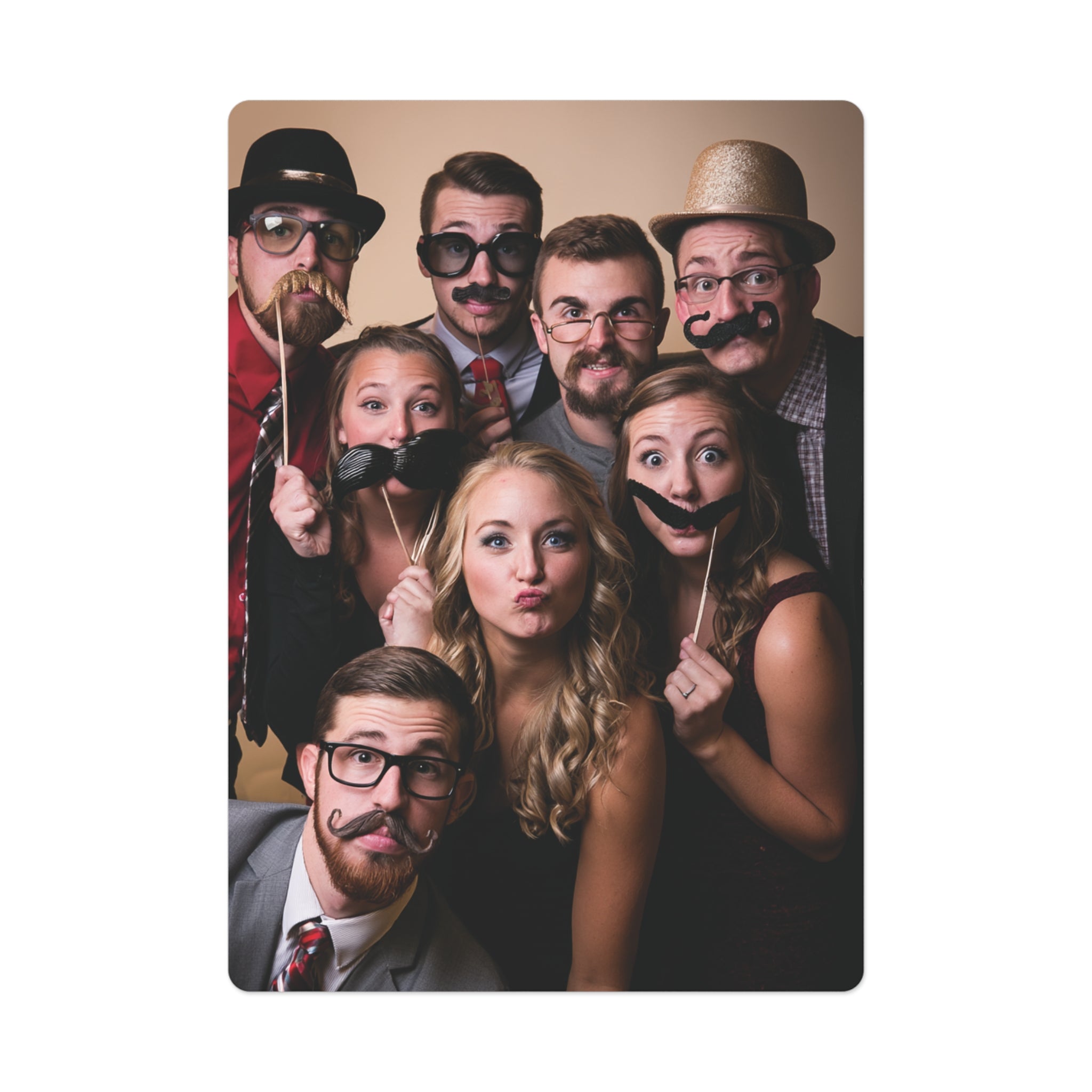Personalized playing card with photo booth party photo of friends with mustache props