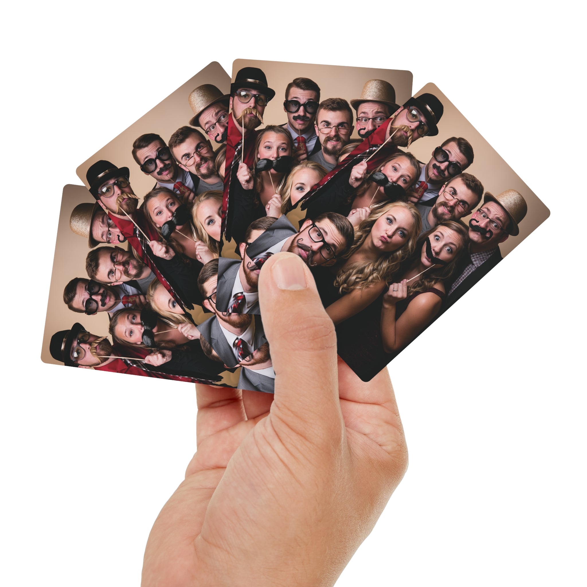 Personalized playing cards on a party table