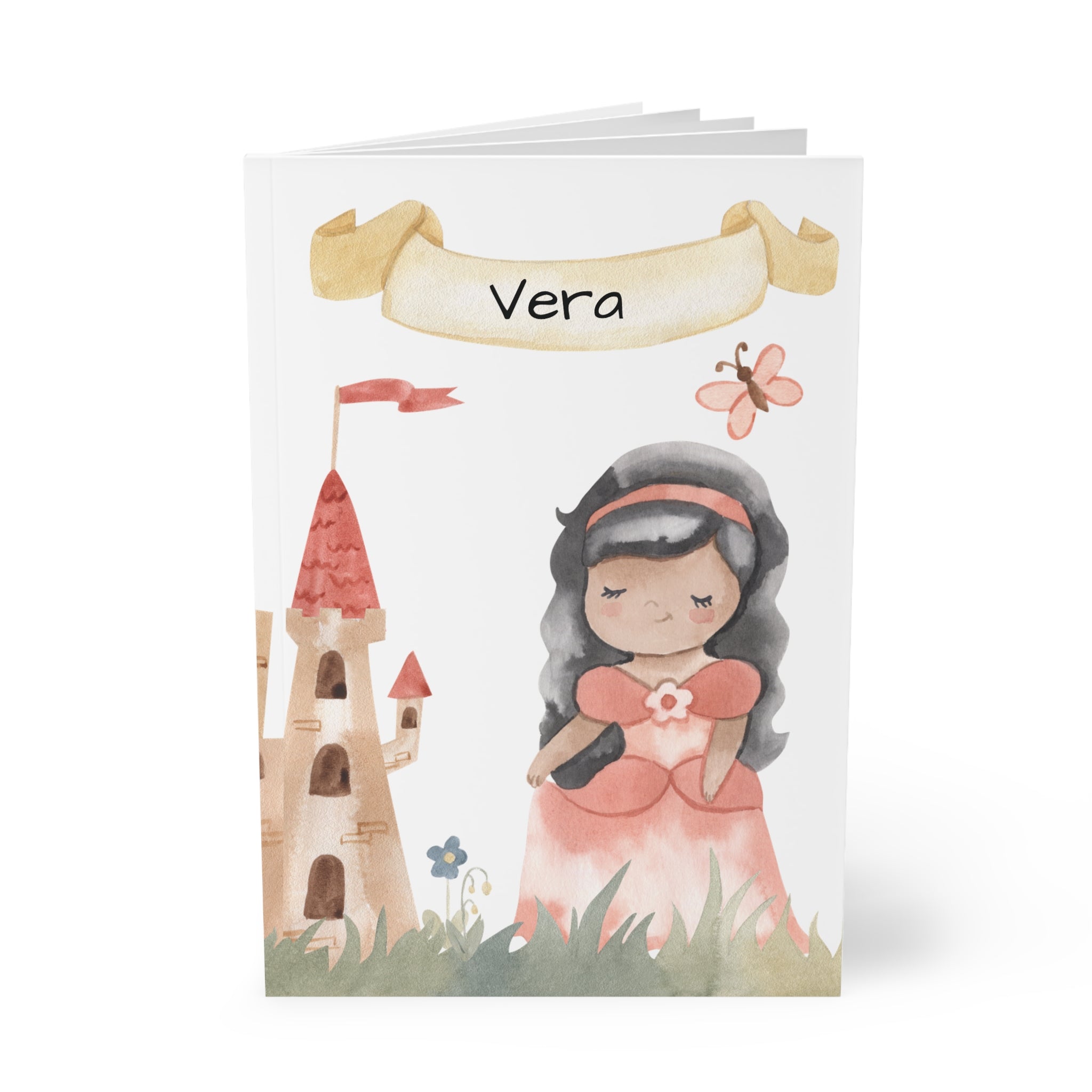 Personalized princess notebook held in hand showing A5 size