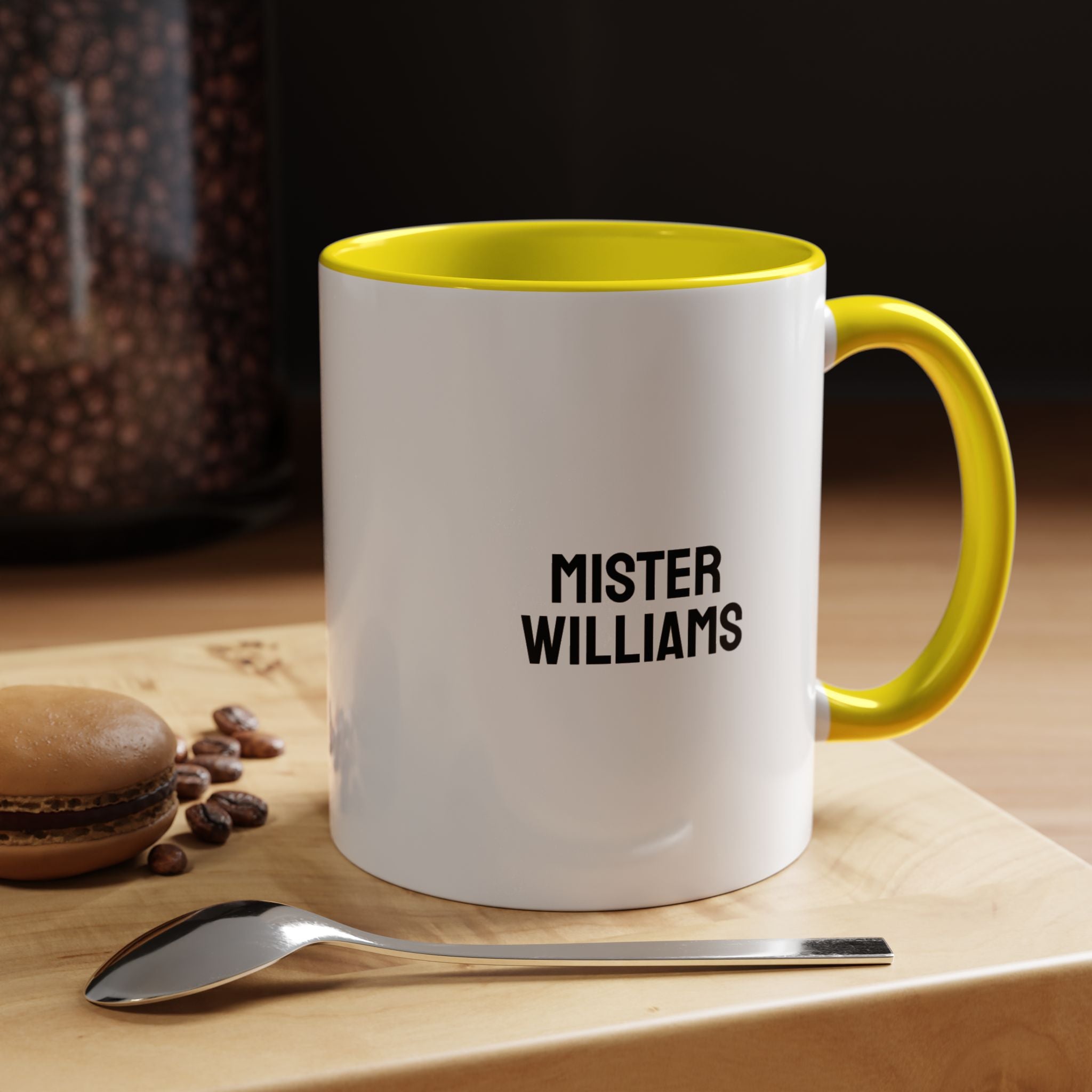 Personalized teacher mug on a classroom desk