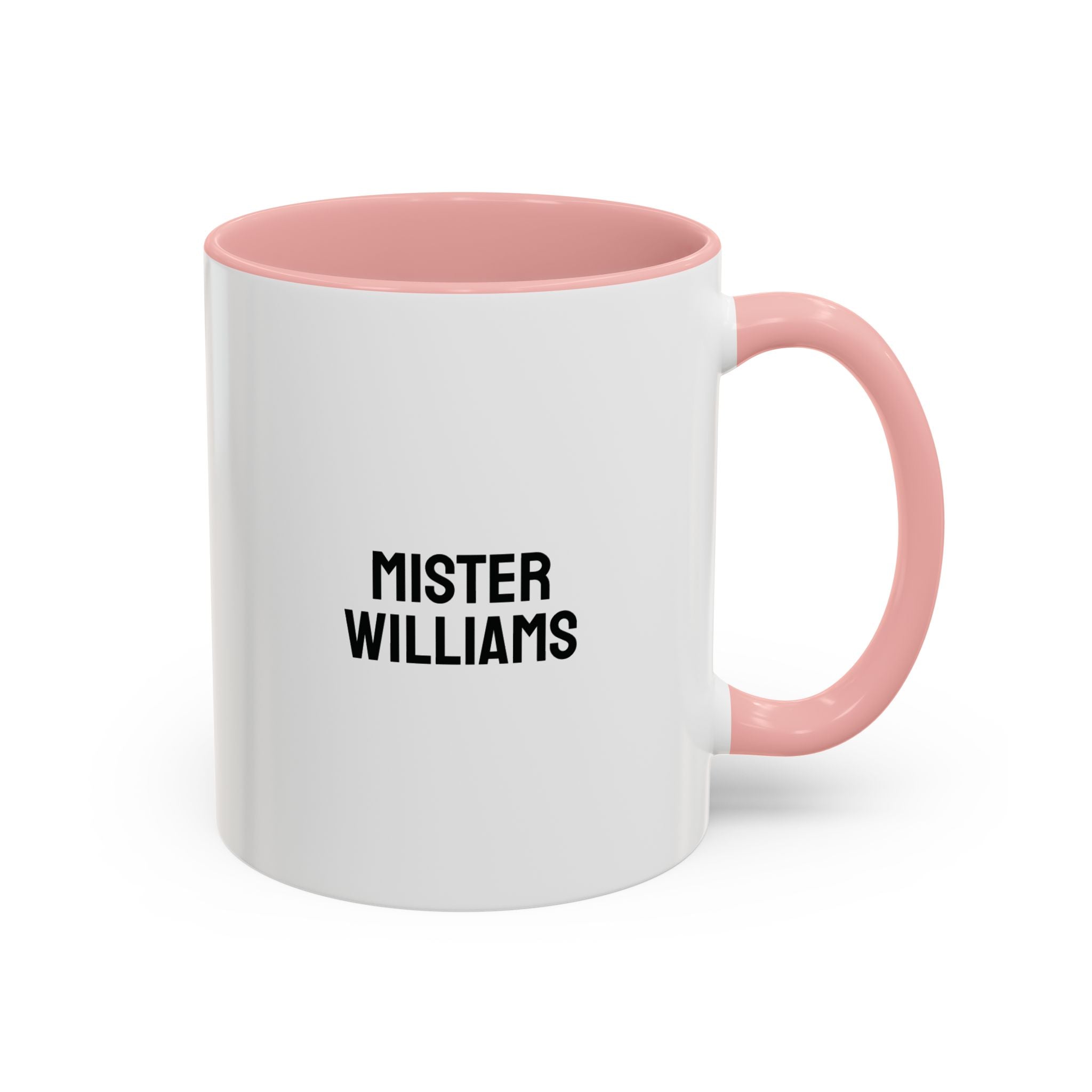 Personalized teacher coffee mug with pink handle and interior