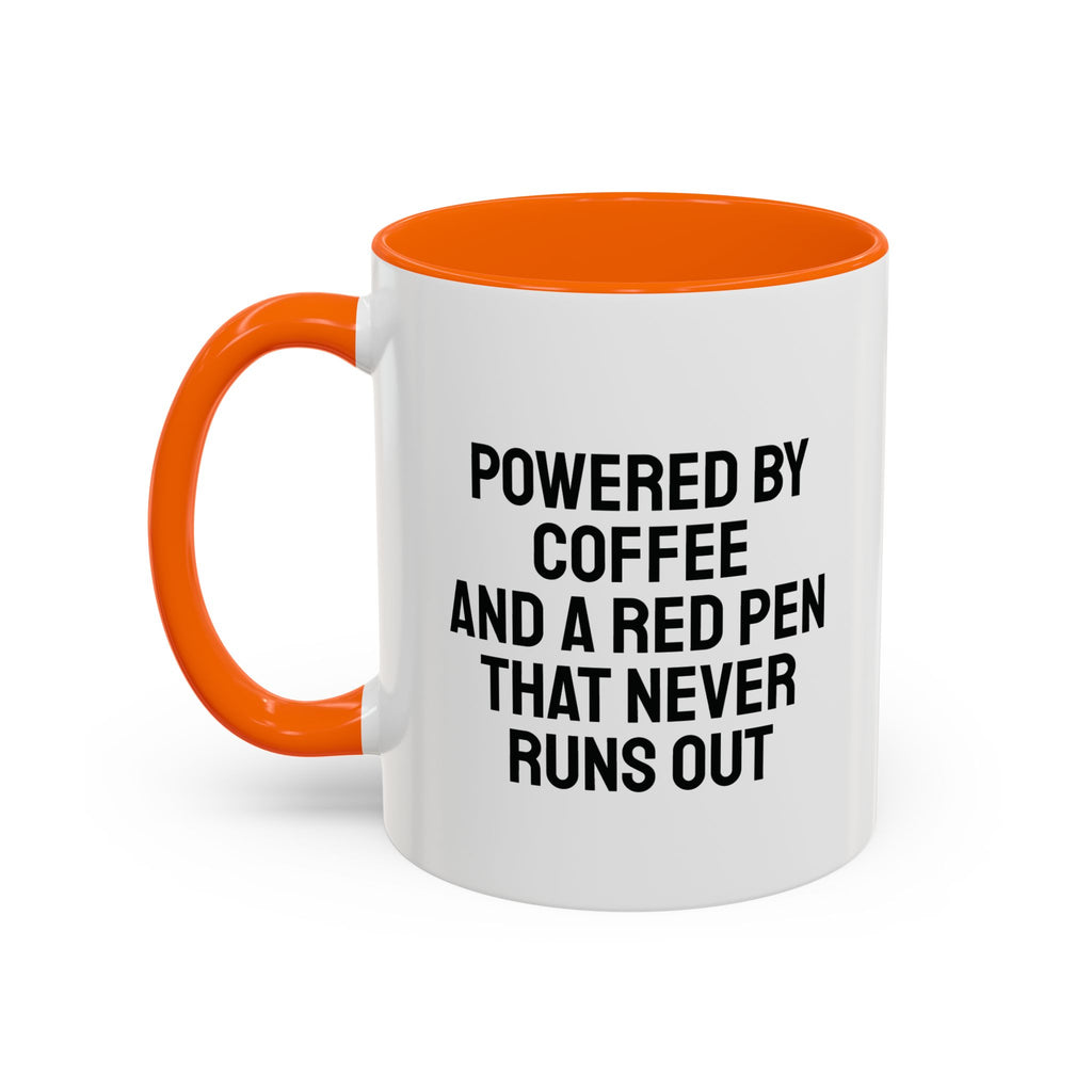 Side view of personalized teacher mug showing C-handle