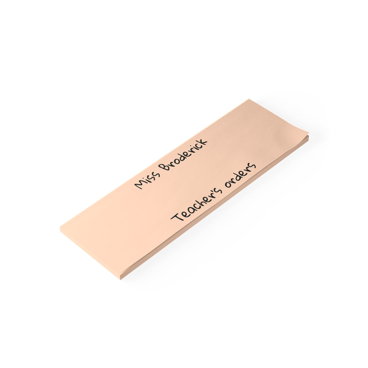 Personalized teacher sticky note pad 10x3 inch on a desk