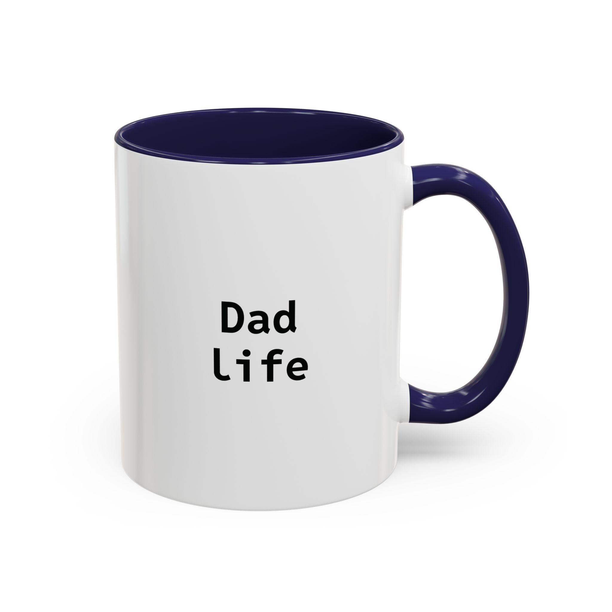 Personalized funny coffee mug with navy handle and interior