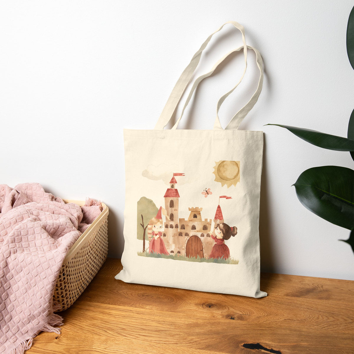 Princess castle kids tote bag carried by a child